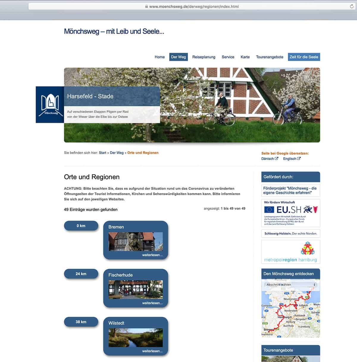 Website des Mönchsweg